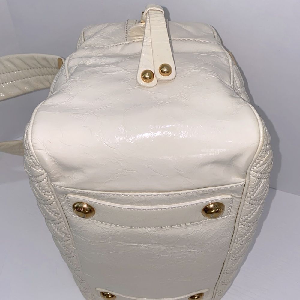 Marc Jacobs Ursula Quilted Patent Goatskin Leather Cream Satchel Lg Bowler Bag - Picture 9 of 12